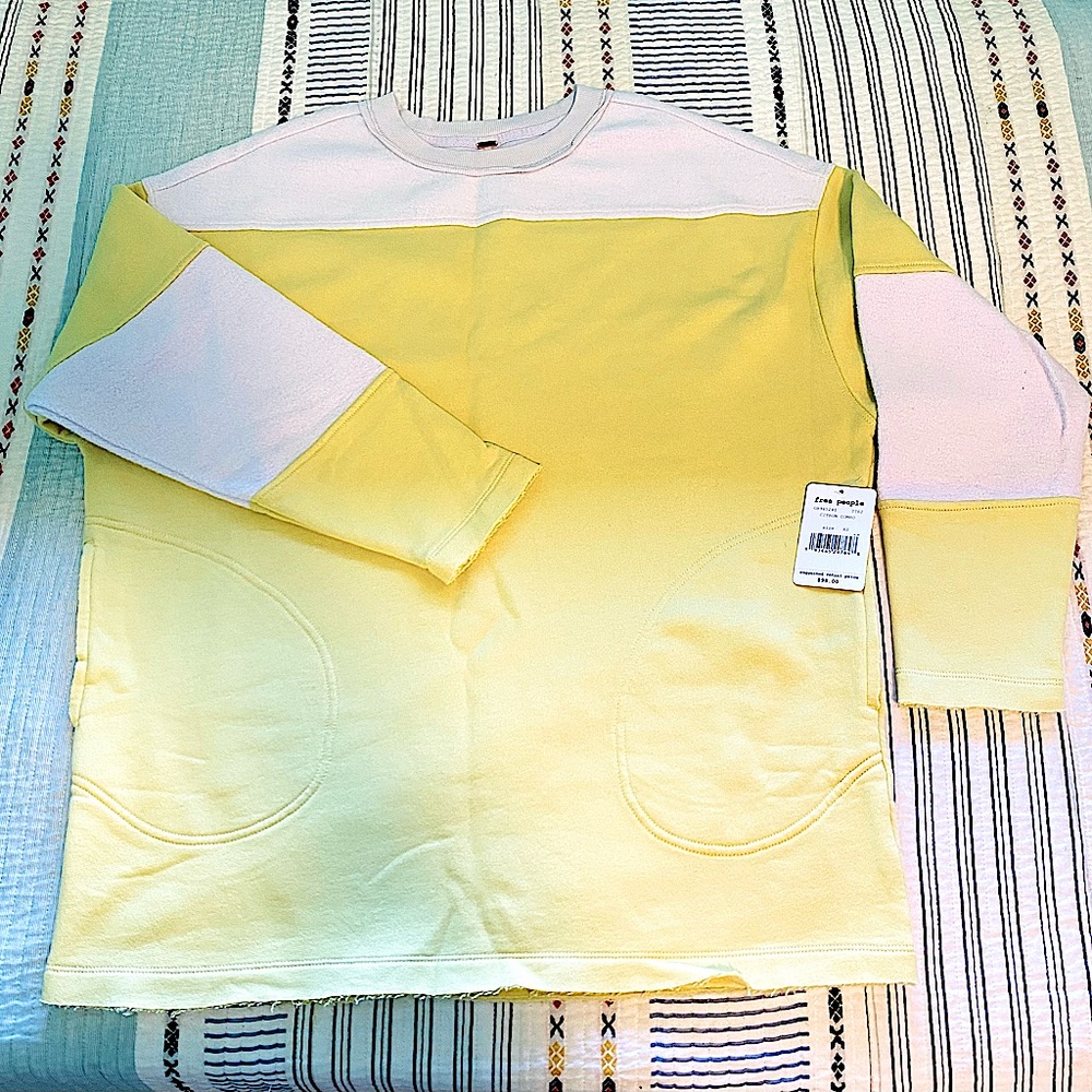 NWT XS Free People Jordan Fleece Sweatshirt Citron Combo Colorblock Oversized FP - Picture 2 of 15